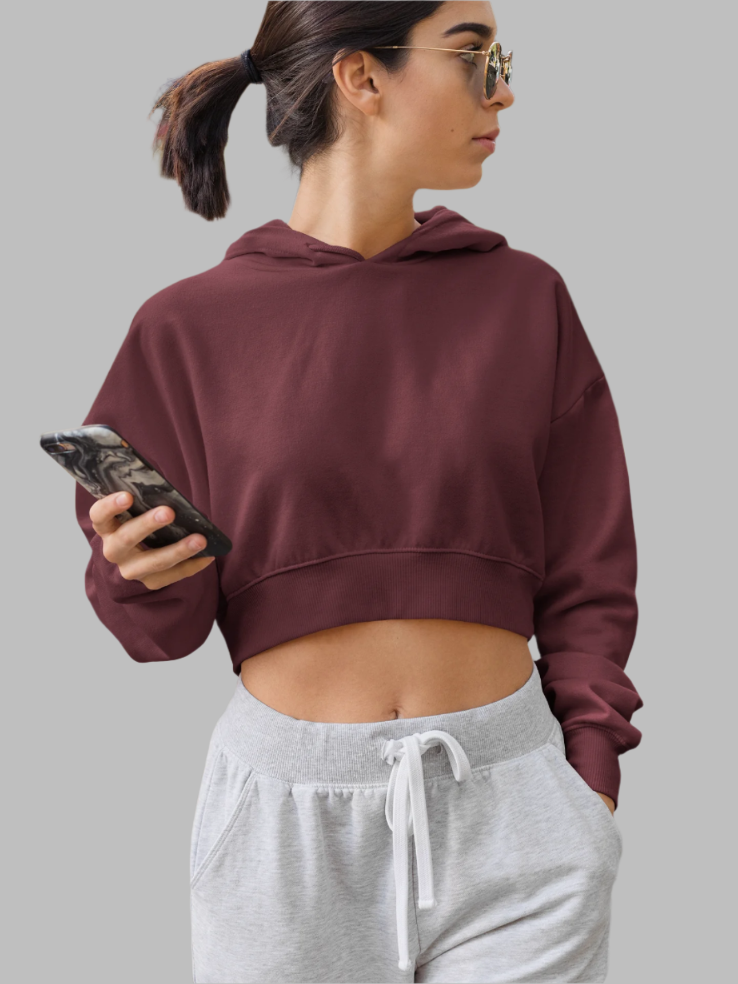 Maroon - Crop Hoodie