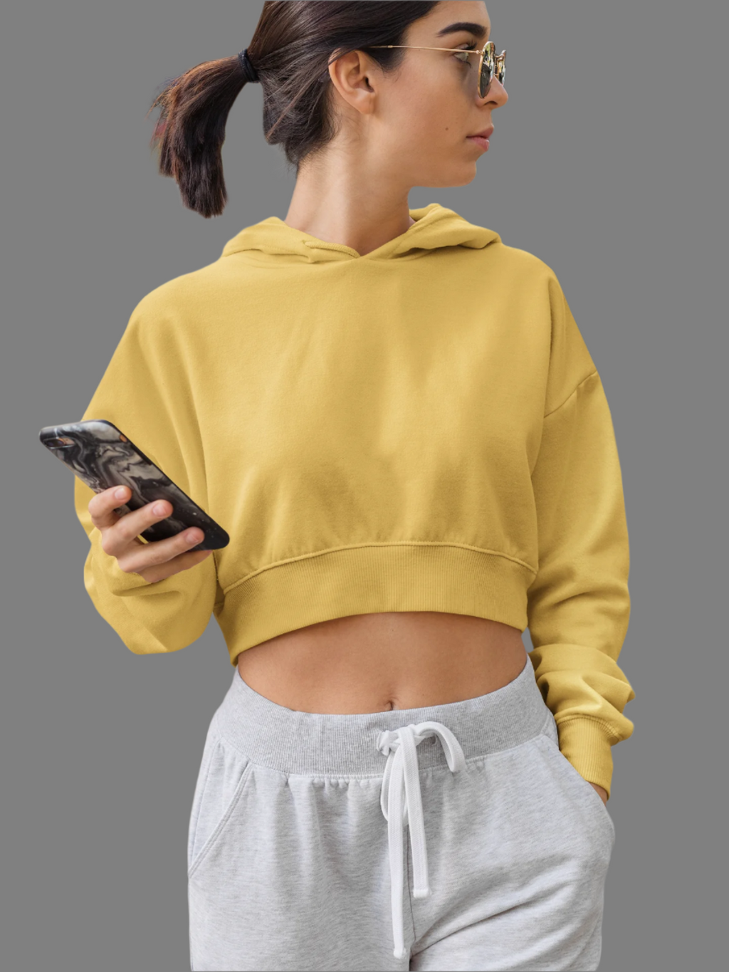 Mustard Yellow - Crop Hoodie