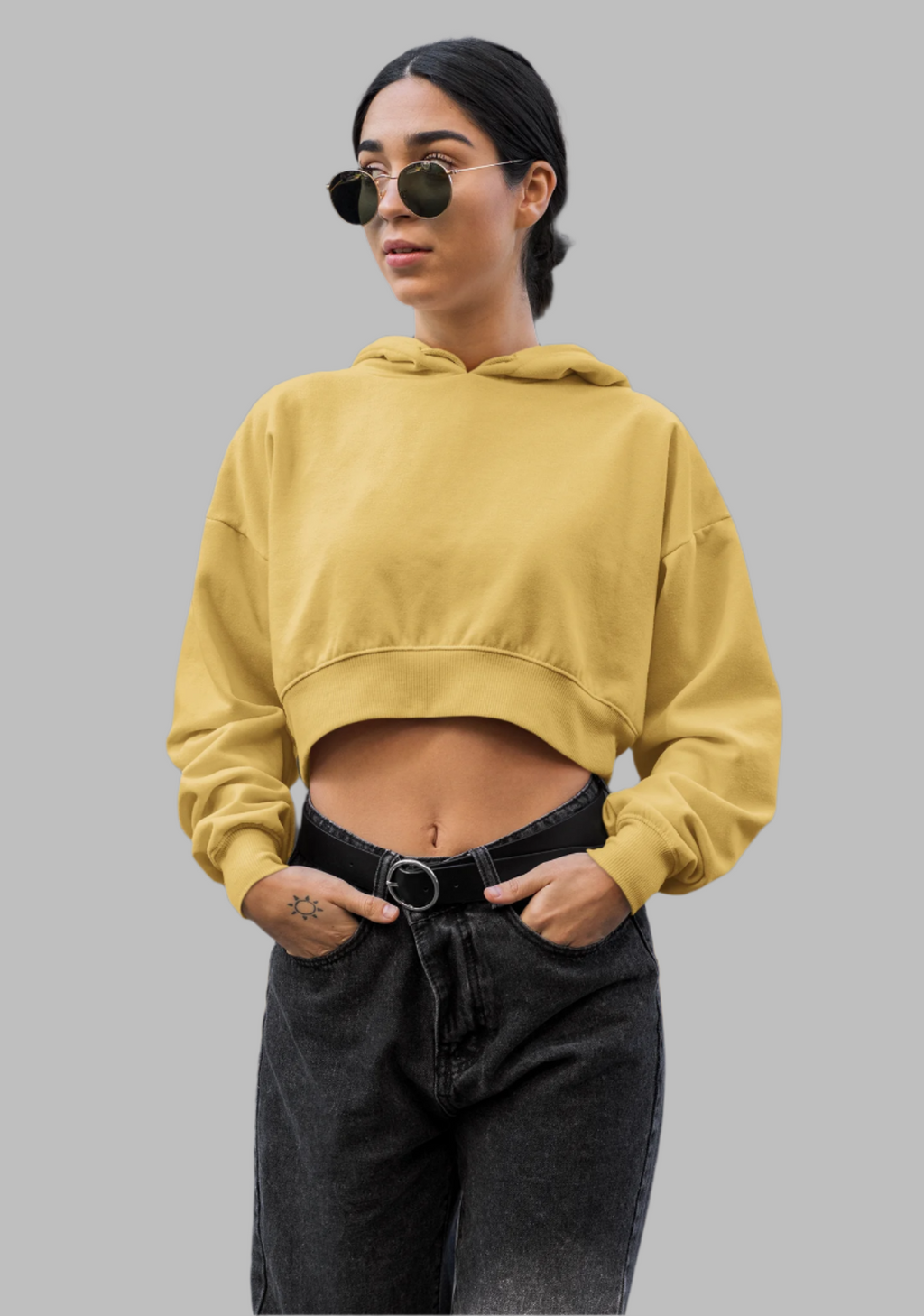 Mustard Yellow - Crop Hoodie