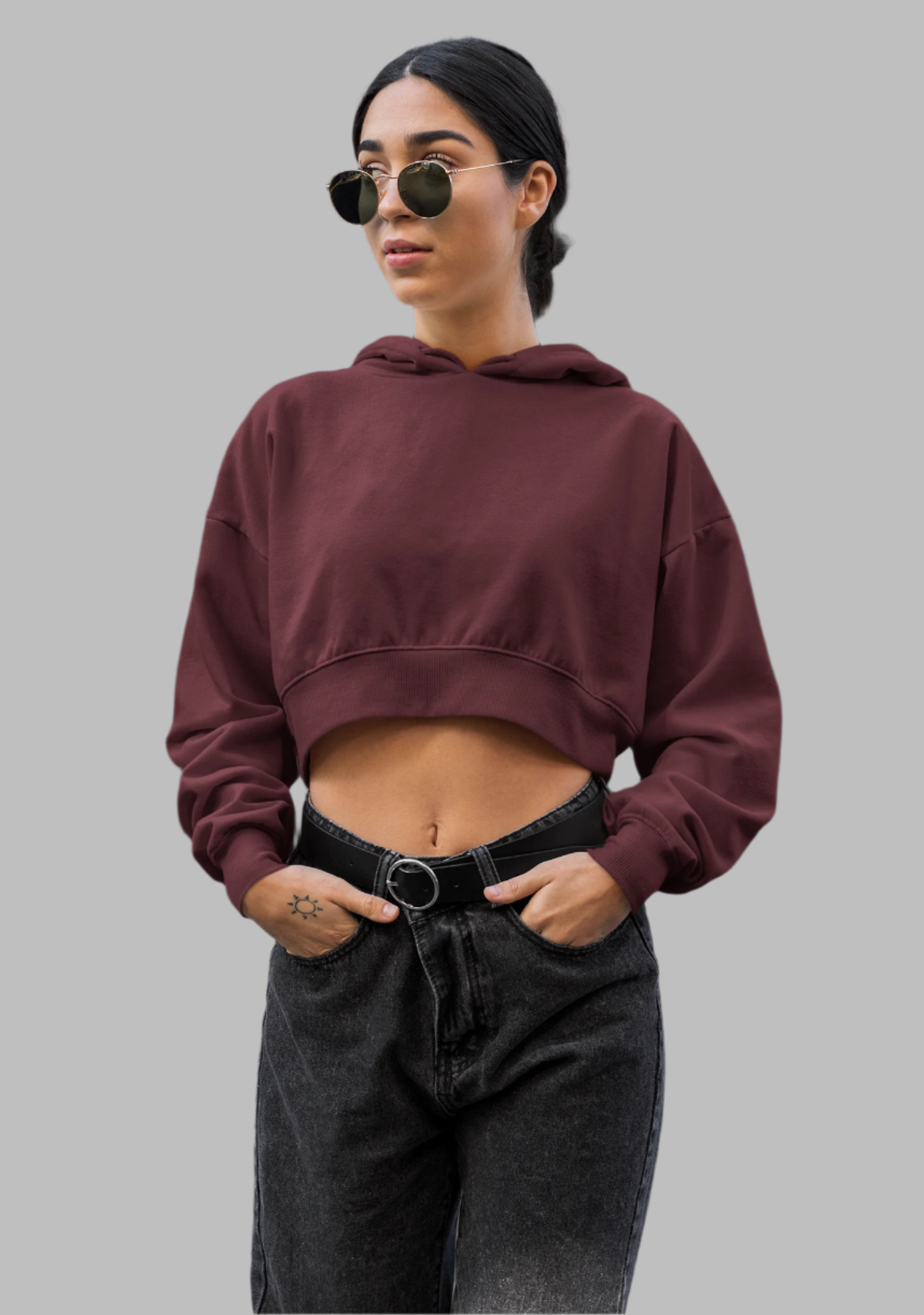 Maroon - Crop Hoodie
